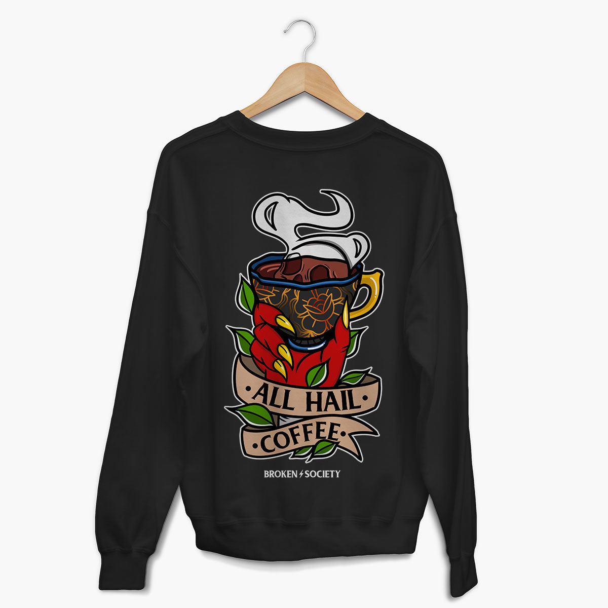 All Hail Coffee Sweatshirt (Unisex)-Tattoo Clothing, Tattoo Sweatshirt, JH030-Broken Society