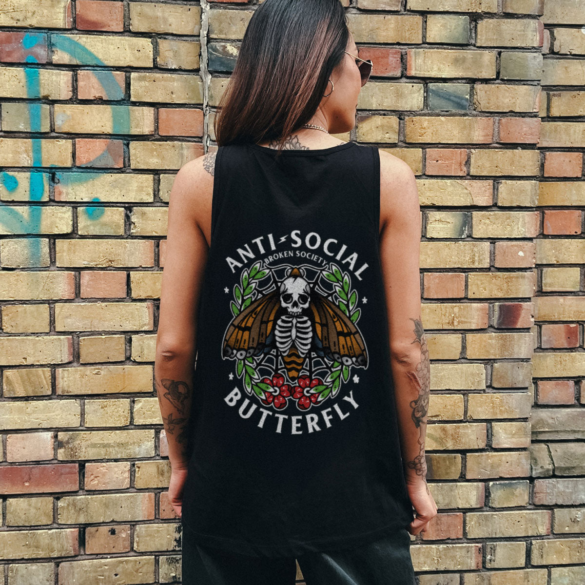 Anti-Social Butterfly Tank (Unisex)-Tattoo Clothing, Tattoo Tank, 03980-Broken Society