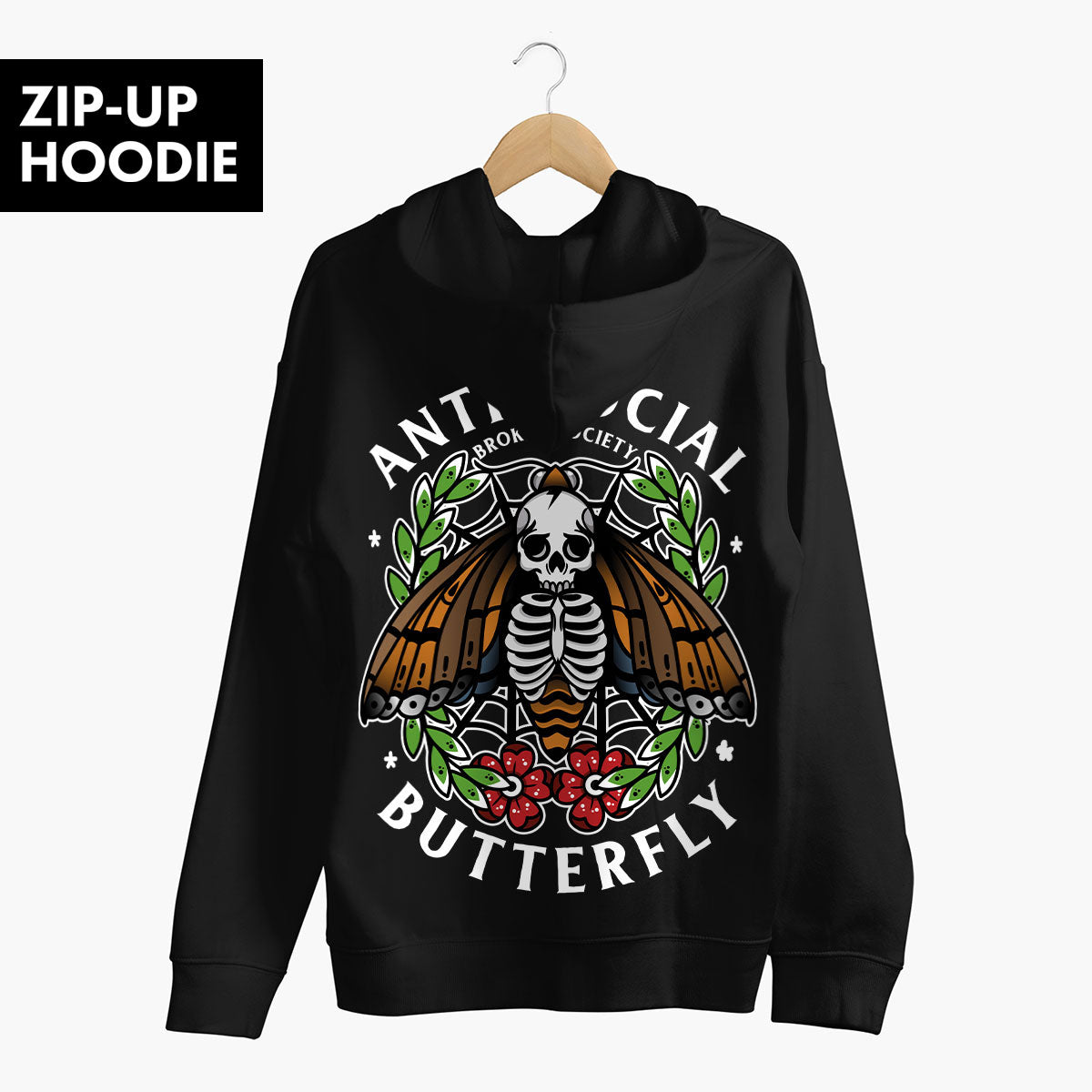 Anti-Social Butterfly Zip-Up Hoodie (Unisex) Broken Society
