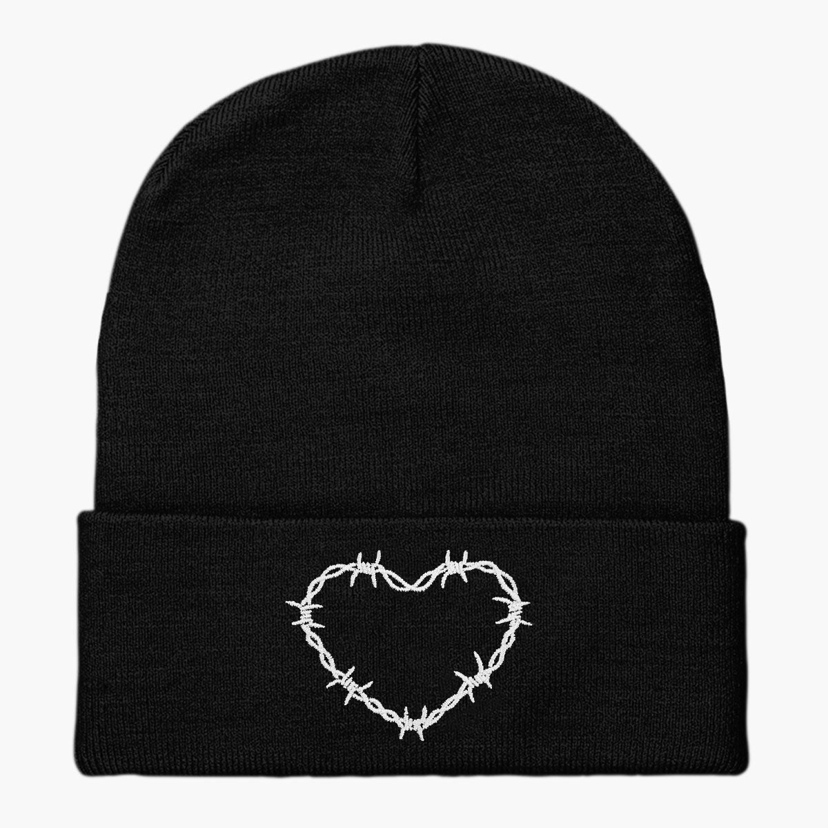 Barbed Wire Heart Embroidered Beanie (Unisex)-Tattoo Apparel, Tattoo Accessories, Tattoo Gift, Tattoo Beanie, BB45-Broken Society