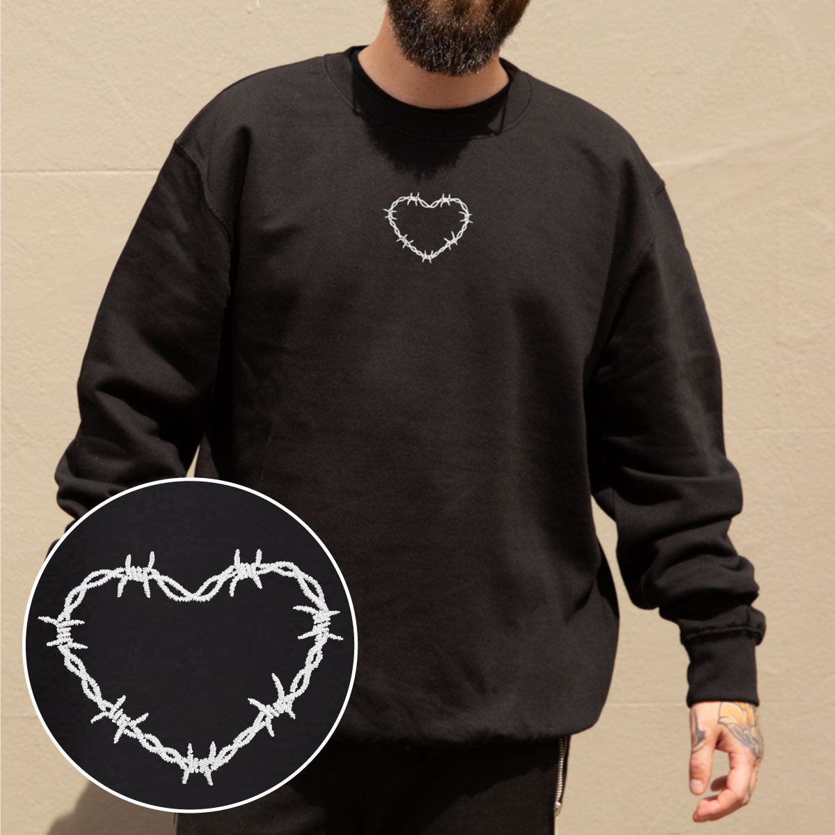 Barbed Wire Heart Embroidered Sweatshirt (Unisex) Broken Society