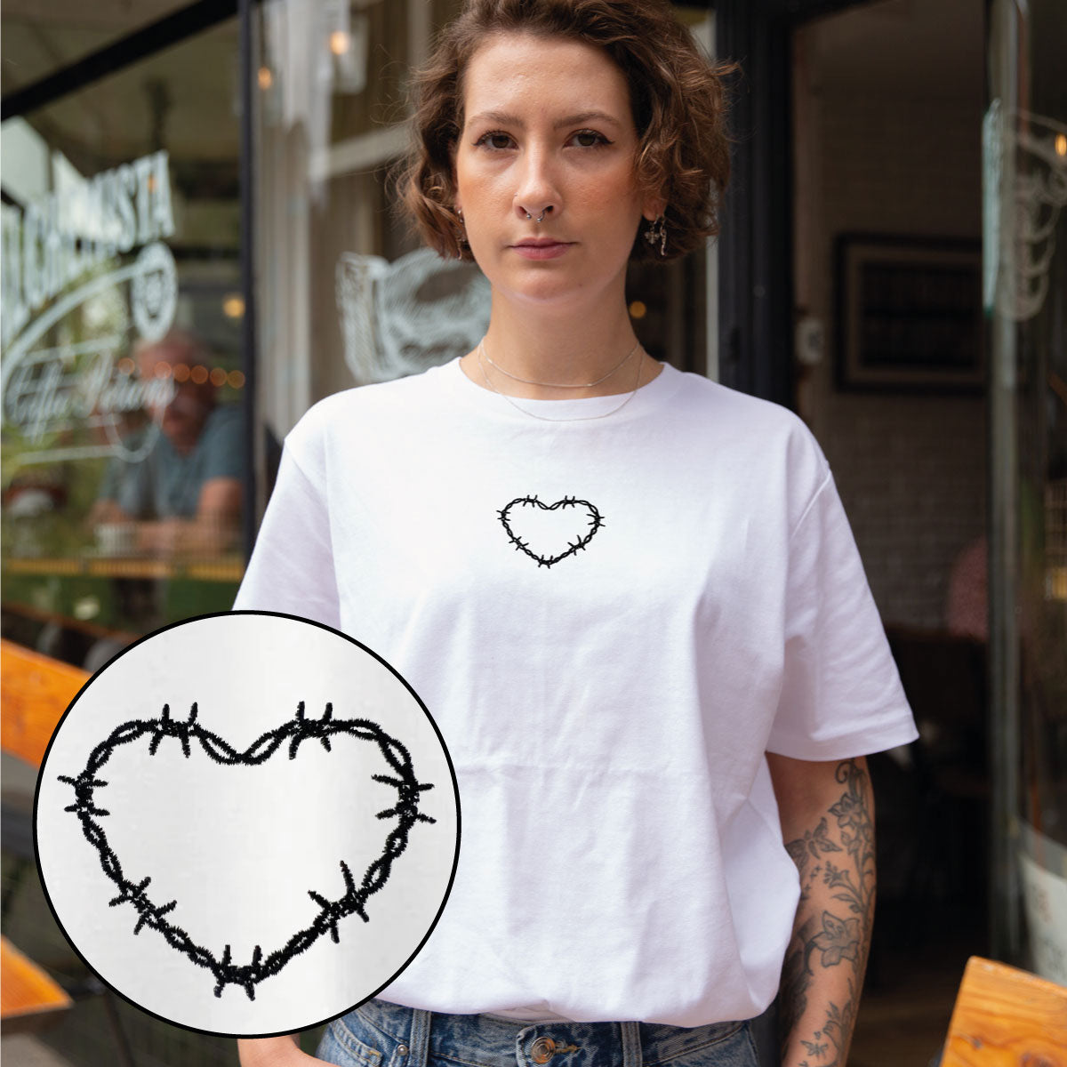 Barbed Wire Heart T-shirt (Unisex)-Tattoo Clothing, Tattoo T-Shirt, N03-Broken Society