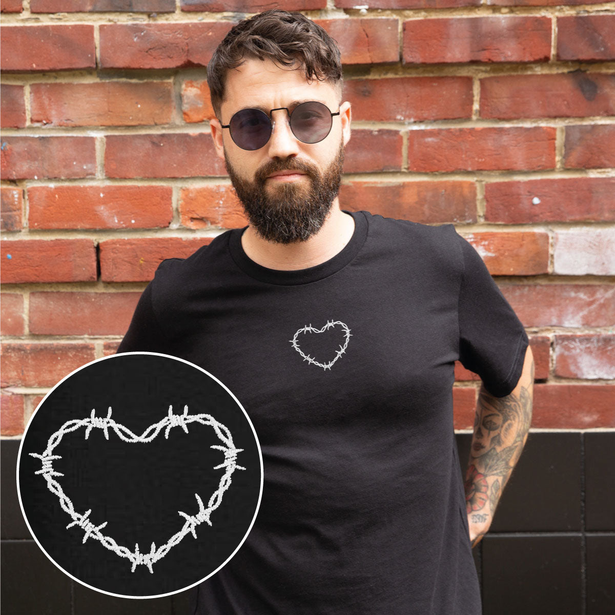 Barbed Wire Heart T-shirt (Unisex)-Tattoo Clothing, Tattoo T-Shirt, N03-Broken Society