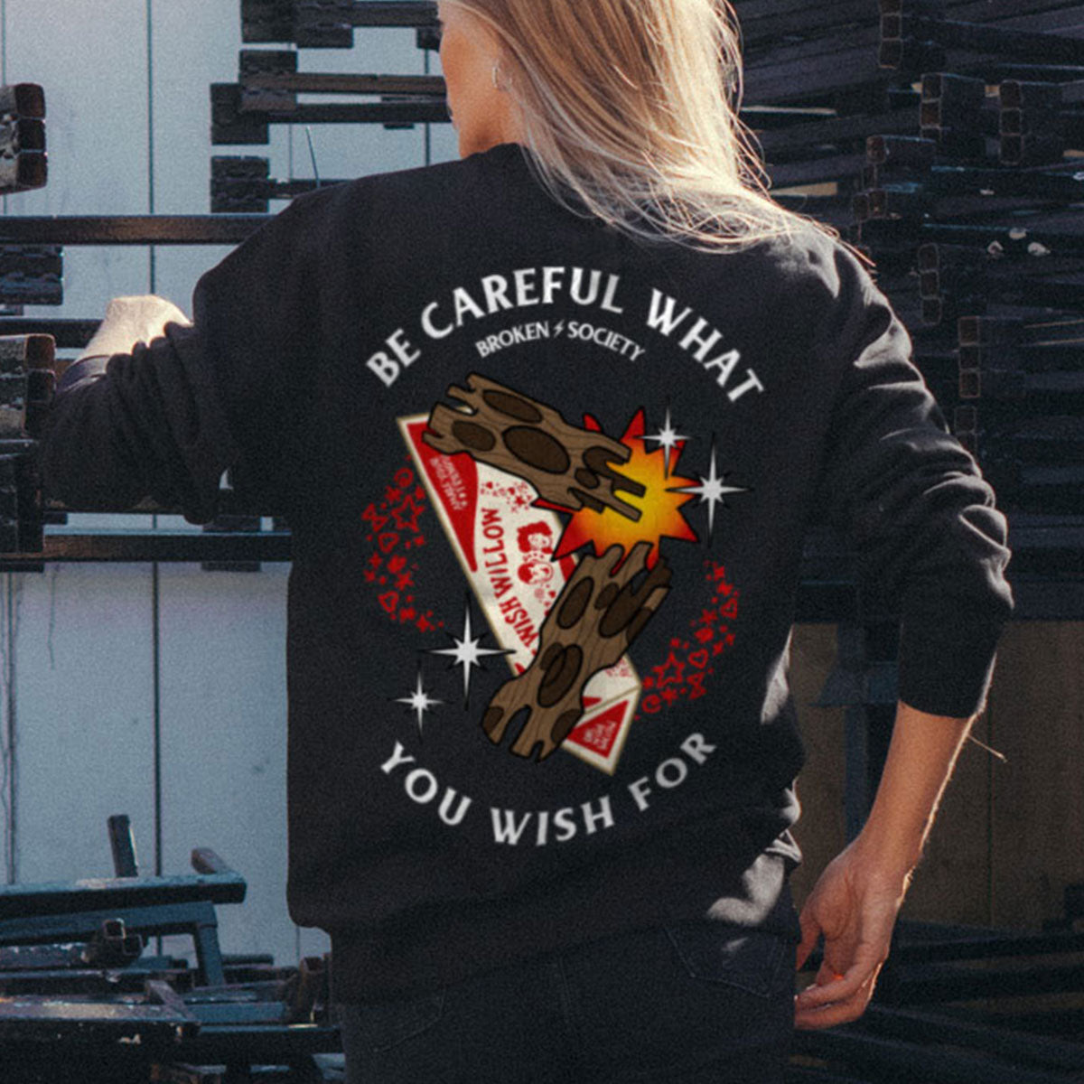 Be Careful What You Wish For Sweatshirt (Unisex)-Tattoo Clothing, Tattoo Sweatshirt, JH030-Broken Society