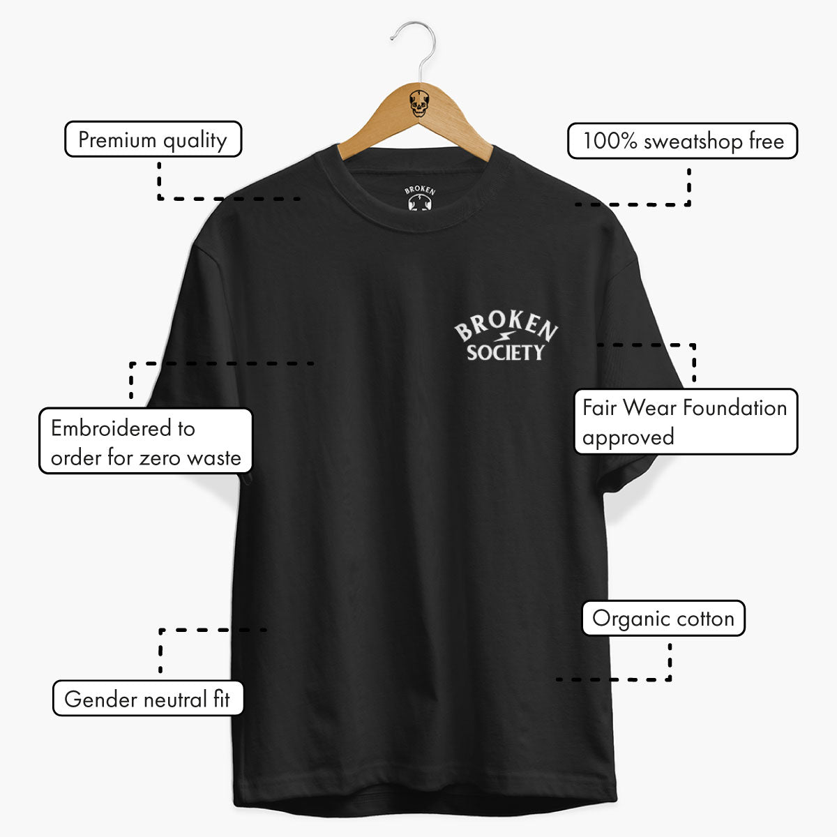 Barbed Wire Heart Embroidered T-shirt (Unisex)-Tattoo Clothing, Tattoo T-Shirt, EP01-Broken Society