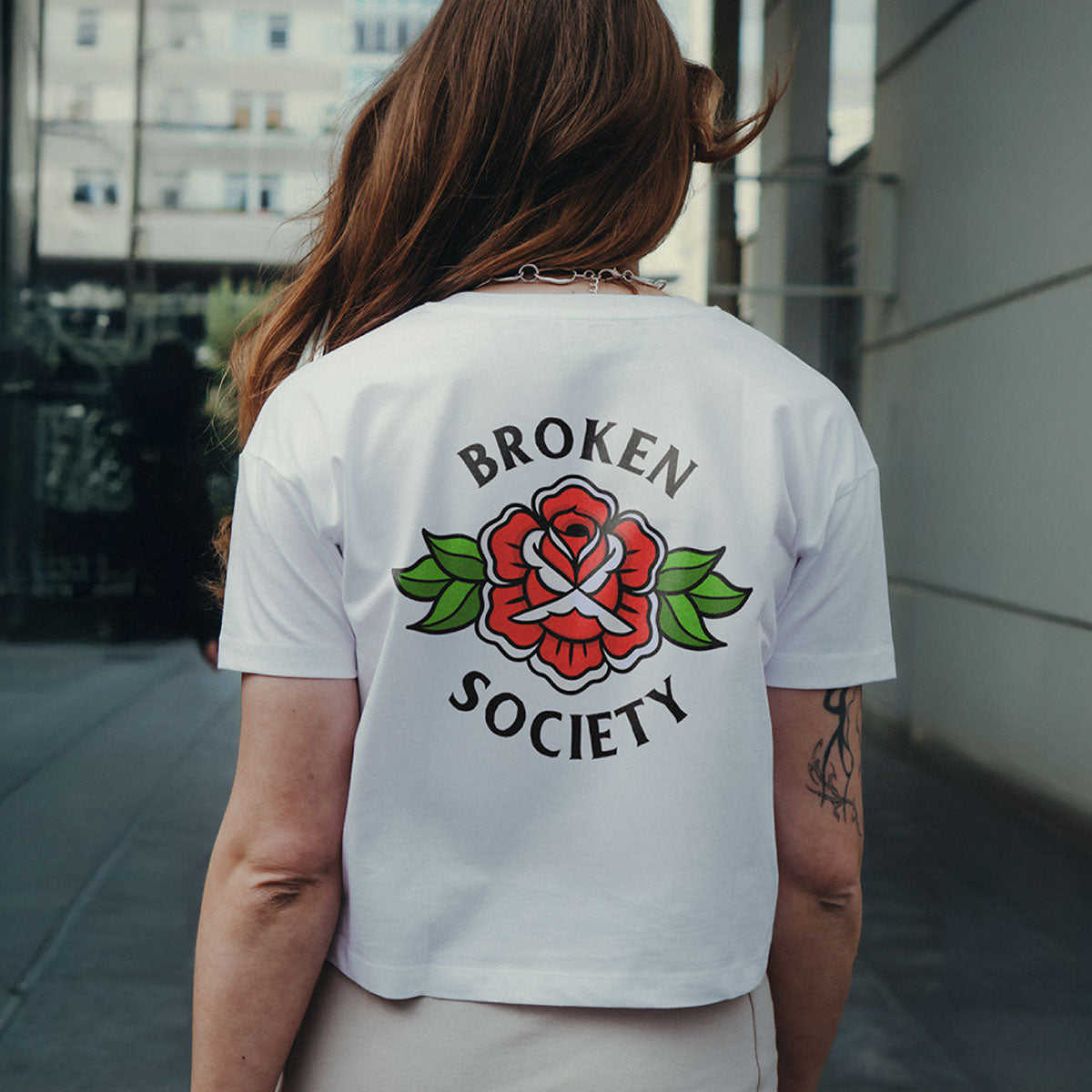 Broken Society Rose Boxy Fit T-Shirt-Tattoo Clothing, Tattoo T-Shirt, EP026-Broken Society