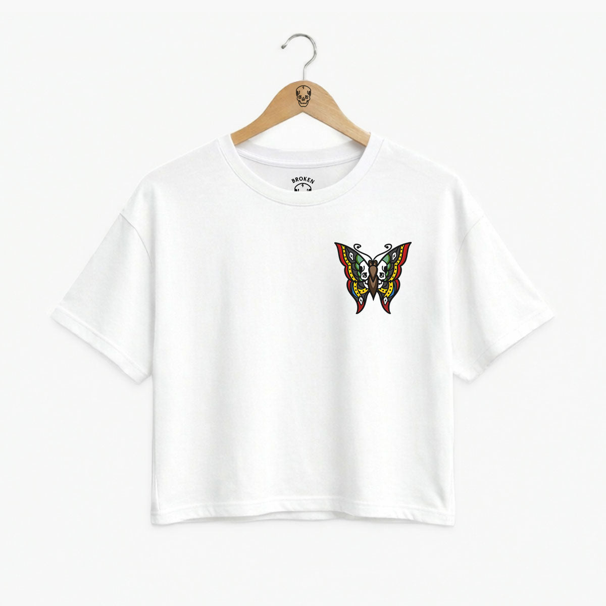 Butterfly Detail Front Boxy Women's Fit T-Shirt-Tattoo Clothing, Tattoo T-Shirt, EP026-Broken Society