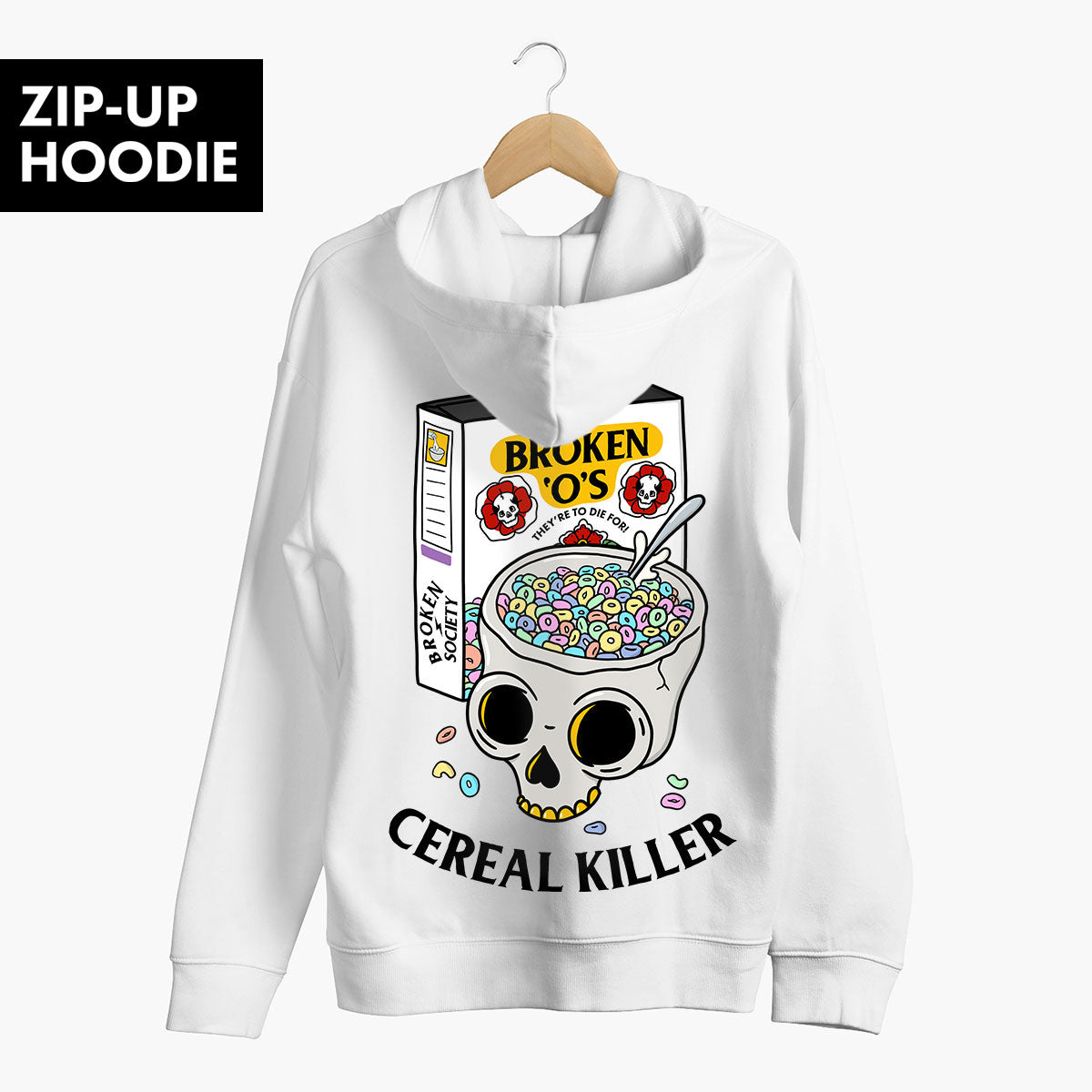 Cereal Killer Zip-Up Hoodie (Unisex)-Tattoo Clothing, Tattoo Zip-Up Hoodie, JH050-Broken Society