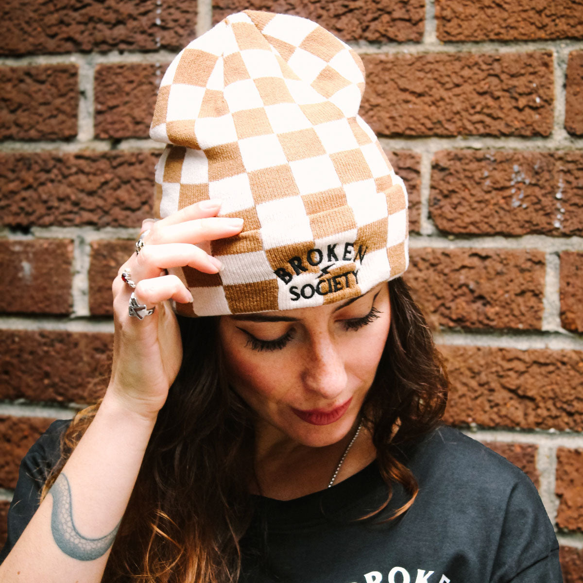 Checkerboard Beanie-Tattoo Apparel, Tattoo Accessories, Tattoo Gift, Tattoo Beanie, BB531-Broken Society