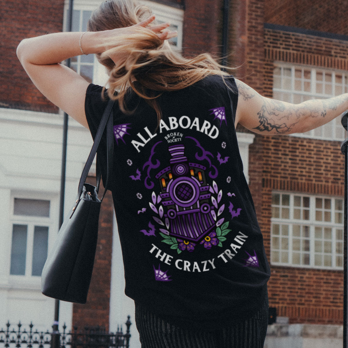 Crazy Train Sleeveless T-Shirt (Unisex)-Tattoo Clothing, Tattoo Sleeveless T-Shirt, EP01S-Broken Society
