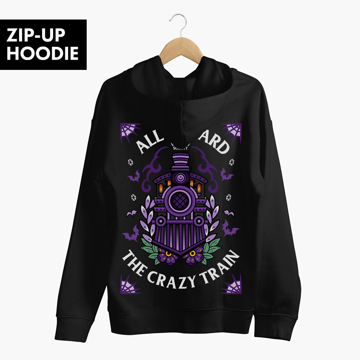 Crazy Train Zip-Up Hoodie (Unisex)-Tattoo Clothing, Tattoo Zip-Up Hoodie, JH050-Broken Society