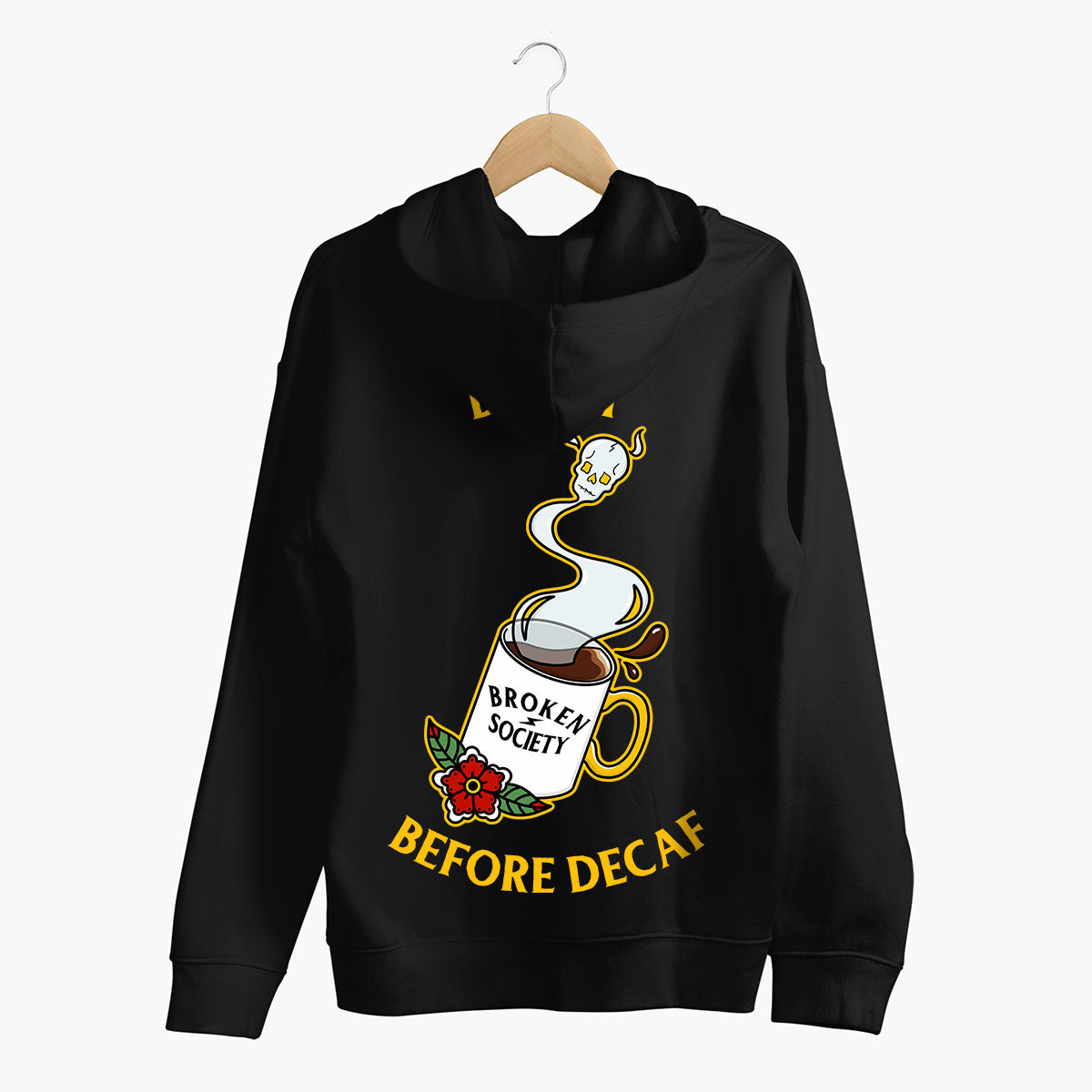 Death Before Decaf Hoodie (Unisex)-Tattoo Clothing, Tattoo Hoodie, JH001-Broken Society