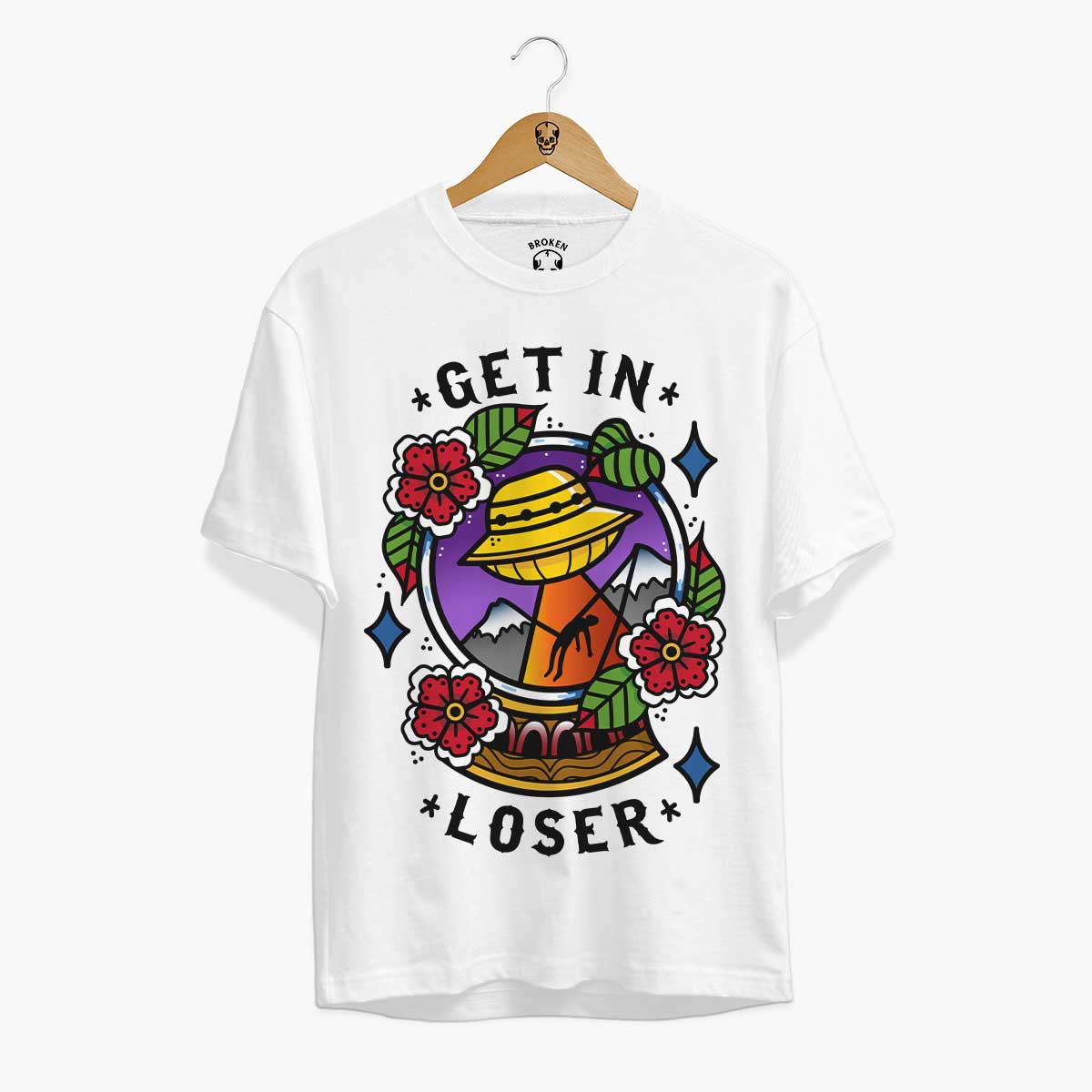 Get In Loser Front Print T-Shirt (Unisex)-Tattoo Clothing, Tattoo T-Shirt, EP01-Broken Society