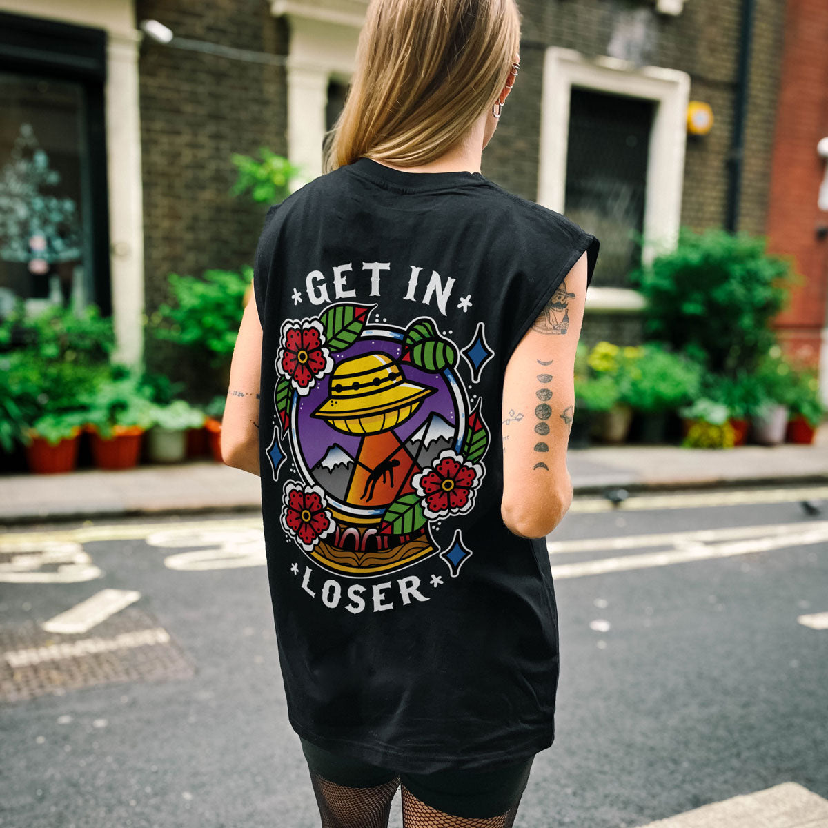 Get In Loser Sleeveless T-Shirt (Unisex)-Tattoo Clothing, Tattoo Sleeveless T-Shirt, EP01S-Broken Society