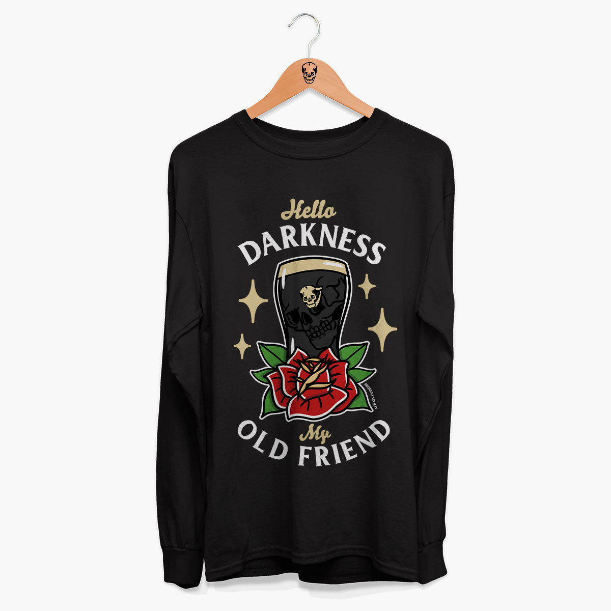 Hello Darkness Front Print Long Sleeve T-Shirt (Unisex)-Tattoo Clothing, Tattoo Long Sleeve T-Shirt, EP185L-Broken Society