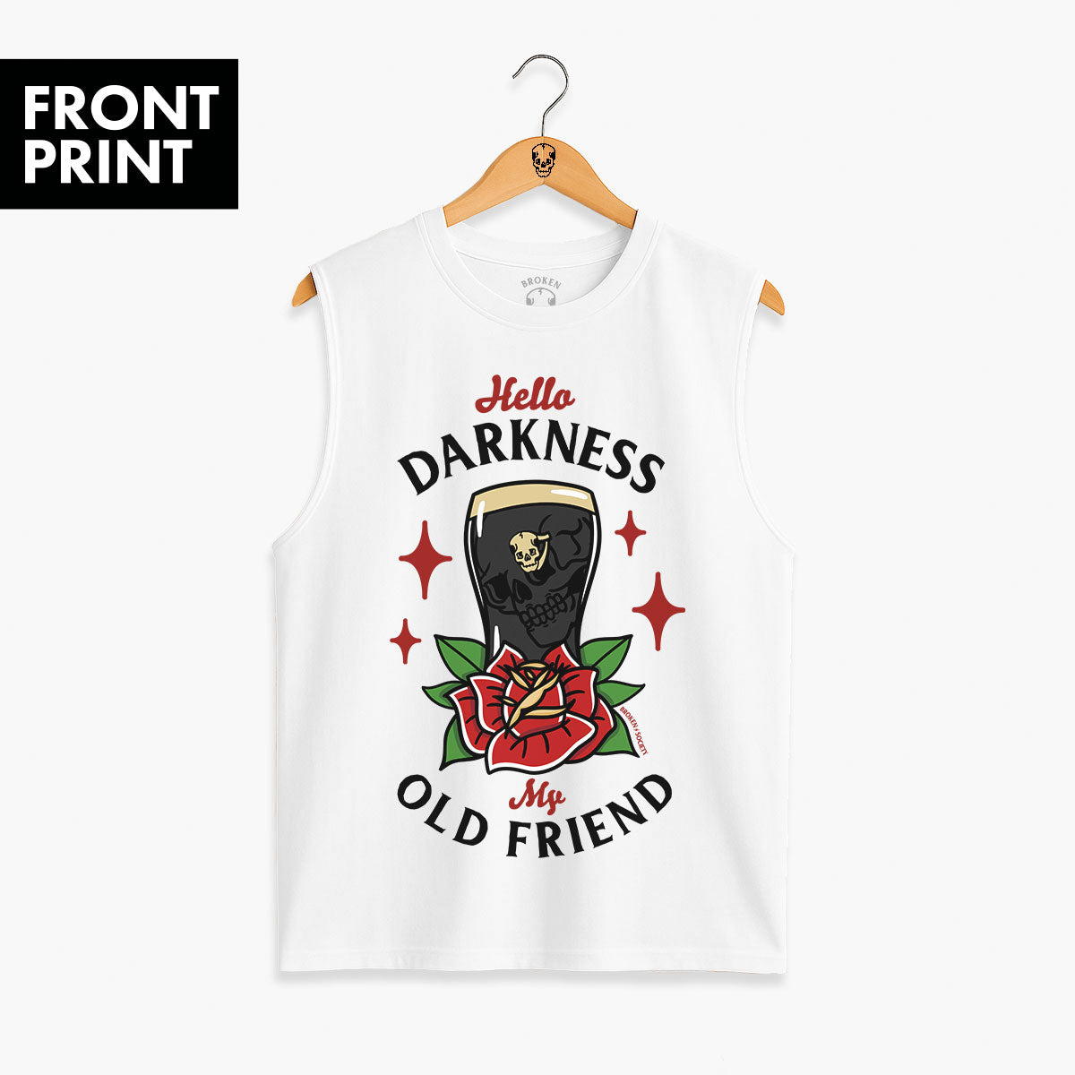 Hello Darkness Front Print Sleeveless T-Shirt (Unisex)-Tattoo Clothing, Tattoo Sleeveless T-Shirt, EP01S-Broken Society