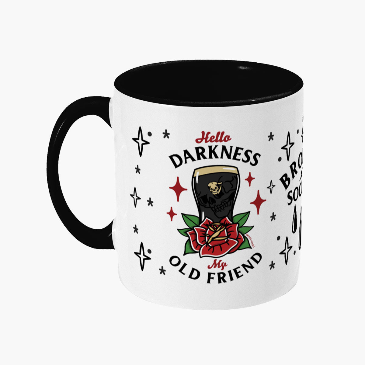 Hello Darkness Mug-Tattoo Apparel, Tattoo Accessories, Tattoo Gift, Tattoo Coffee Mug, 11oz White Ceramic-Broken Society