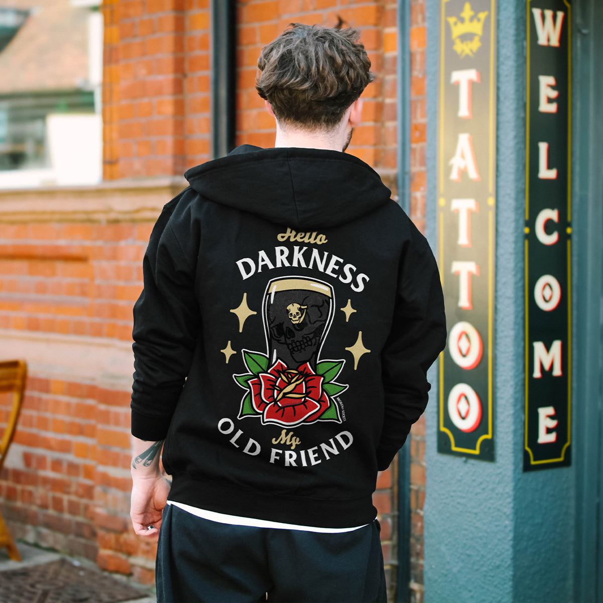 Hello Darkness Zip-Up Hoodie (Unisex)-Tattoo Clothing, Tattoo Zip-Up Hoodie, JH050-Broken Society