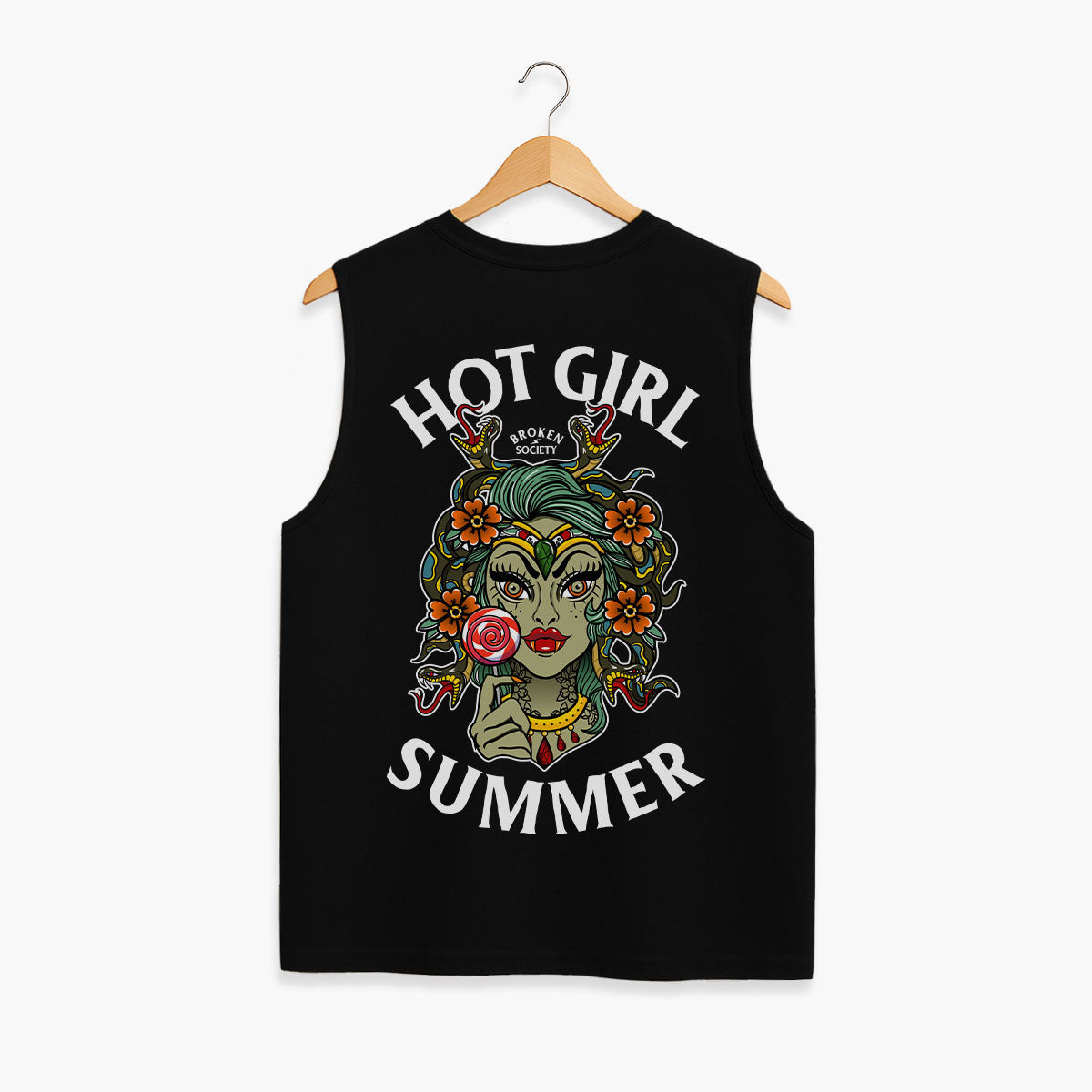 Hot Girl Summer Sleeveless T-Shirt (Unisex)-Tattoo Clothing, Tattoo Sleeveless T-Shirt, EP01S-Broken Society