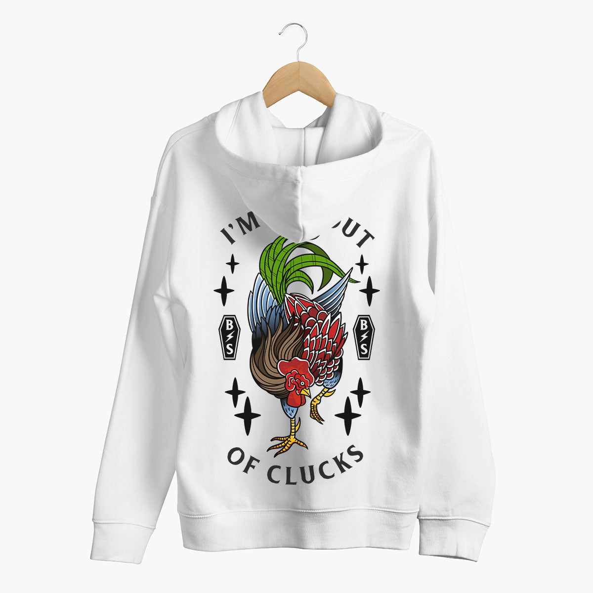 I'm All Out Of Clucks Hoodie (Unisex)-Tattoo Clothing, Tattoo Hoodie, JH001-Broken Society