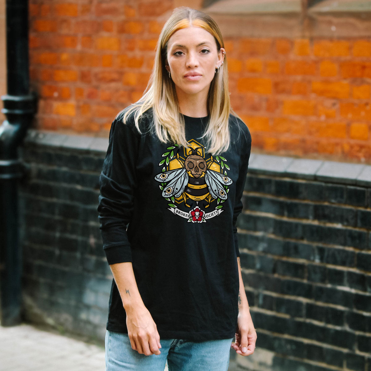 Killer Bee Long Sleeve T-Shirt (Unisex)-Tattoo Clothing, Tattoo Long Sleeve T-Shirt, EP185L-Broken Society