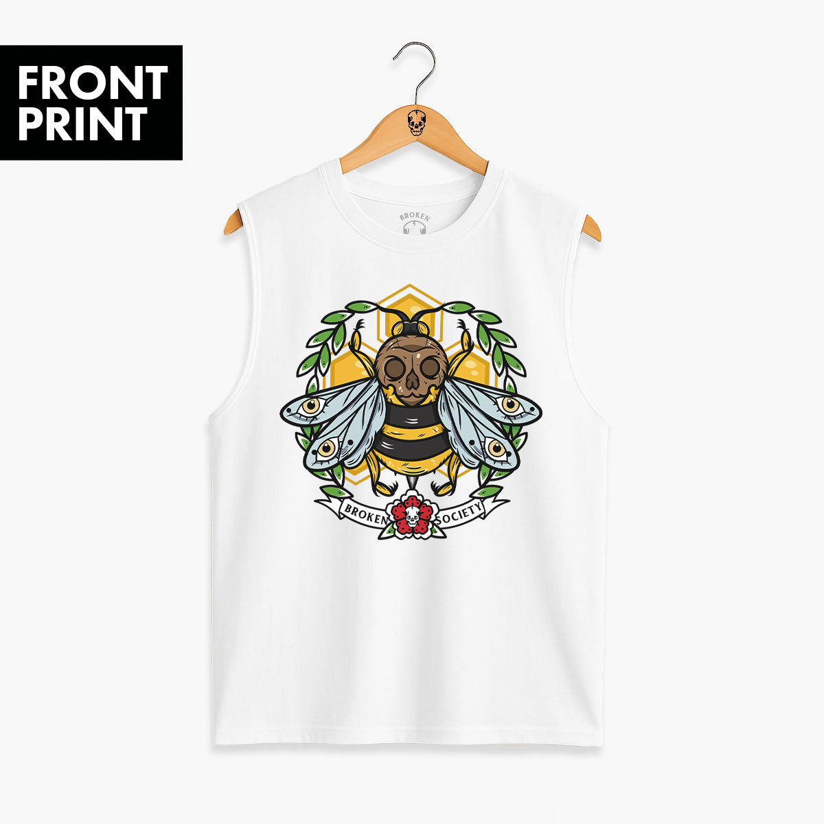 Killer Bee Sleeveless T-Shirt (Unisex)-Tattoo Clothing, Tattoo Sleeveless T-Shirt, EP01S-Broken Society
