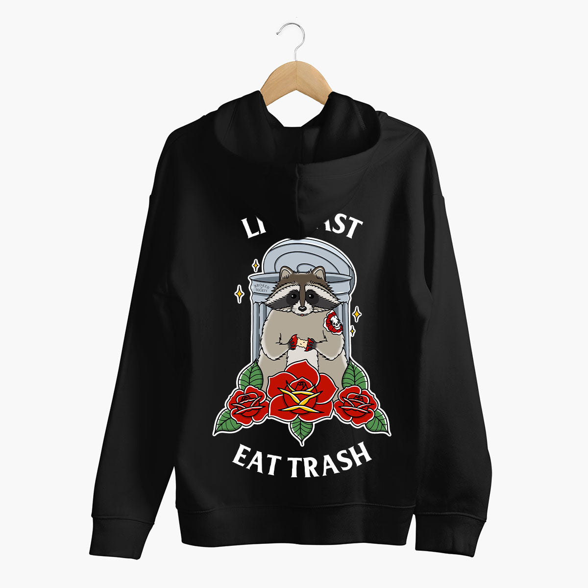 Live Fast Eat Trash Hoodie (Unisex)-Tattoo Clothing, Tattoo Hoodie, JH001-Broken Society