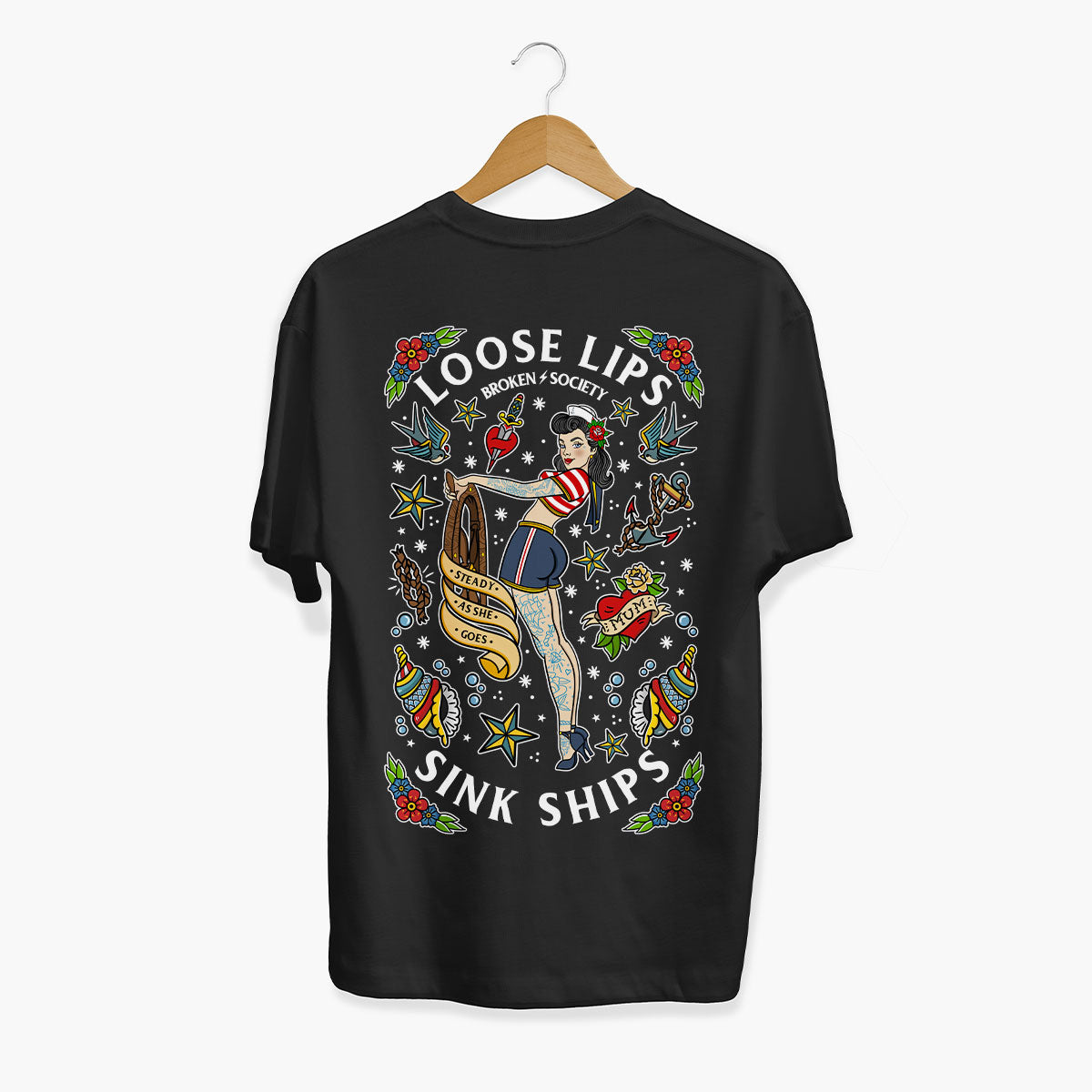 Loose Lips Sink Ships T-Shirt (Unisex)-Tattoo Clothing, Tattoo T-Shirt, EP01-Broken Society