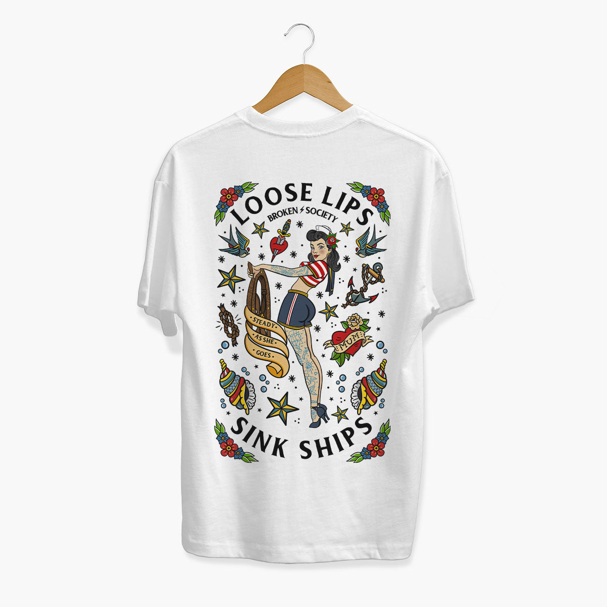 Loose Lips Sink Ships T-Shirt (Unisex)-Tattoo Clothing, Tattoo T-Shirt, EP01-Broken Society