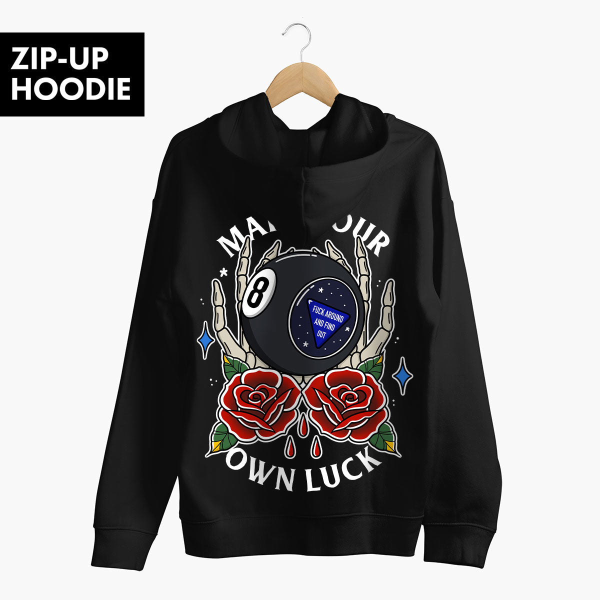 Magic 8 Ball Zip-Up Hoodie (Unisex)-Tattoo Clothing, Tattoo Zip-Up Hoodie, JH050-Broken Society