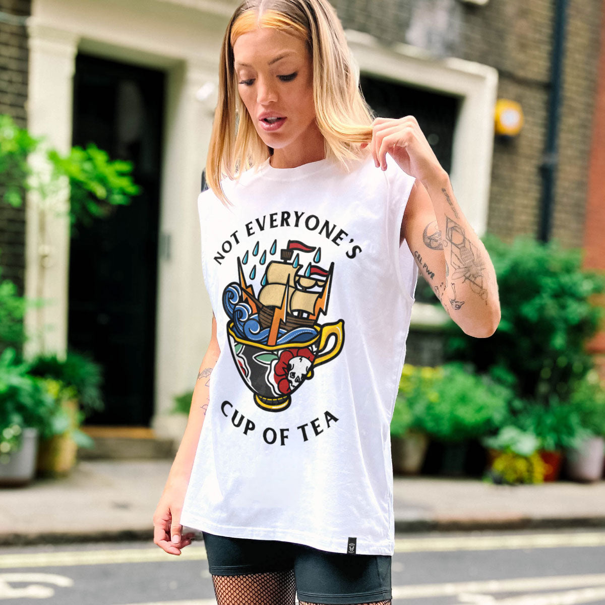 Not Everyone's Cup Of Tea Front Print Sleeveless T-Shirt (Unisex)-Tattoo Clothing, Tattoo Sleeveless T-Shirt, EP01S-Broken Society