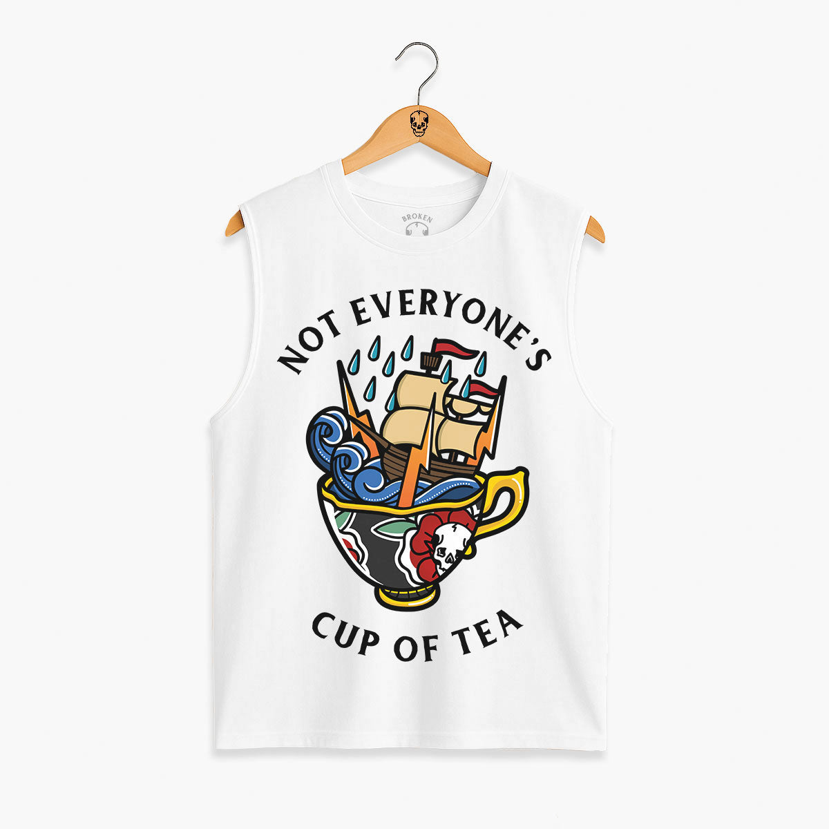 Not Everyone's Cup Of Tea Front Print Sleeveless T-Shirt (Unisex)-Tattoo Clothing, Tattoo Sleeveless T-Shirt, EP01S-Broken Society