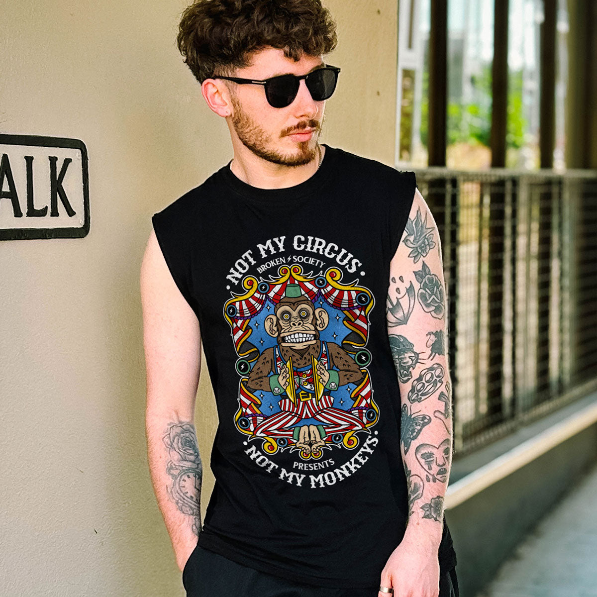 Not My Circus Front Print Sleeveless T-Shirt (Unisex)-Tattoo Clothing, Tattoo Sleeveless T-Shirt, EP01S-Broken Society