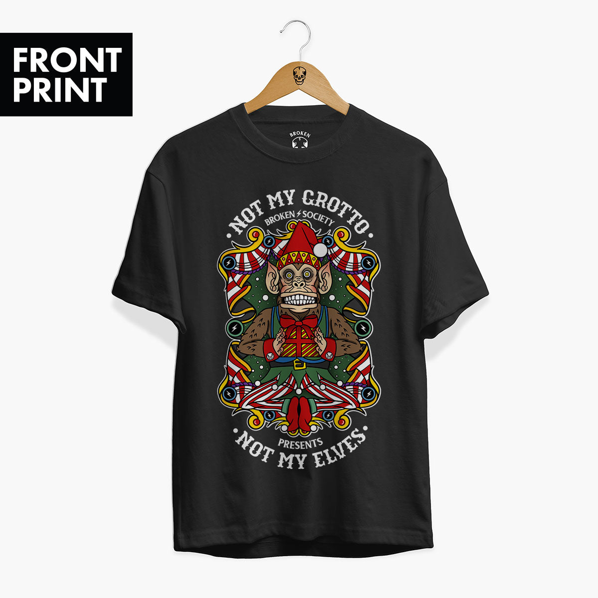 Not My Grotto Front Print Christmas T-Shirt (Unisex)-Tattoo Clothing, Tattoo T-Shirt, EP01-Broken Society