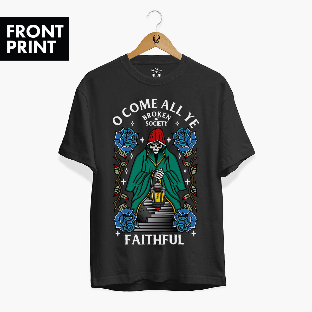 O Come All Ye Faithful Front Print Christmas T-Shirt (Unisex)-Tattoo Clothing, Tattoo T-Shirt, EP01-Broken Society