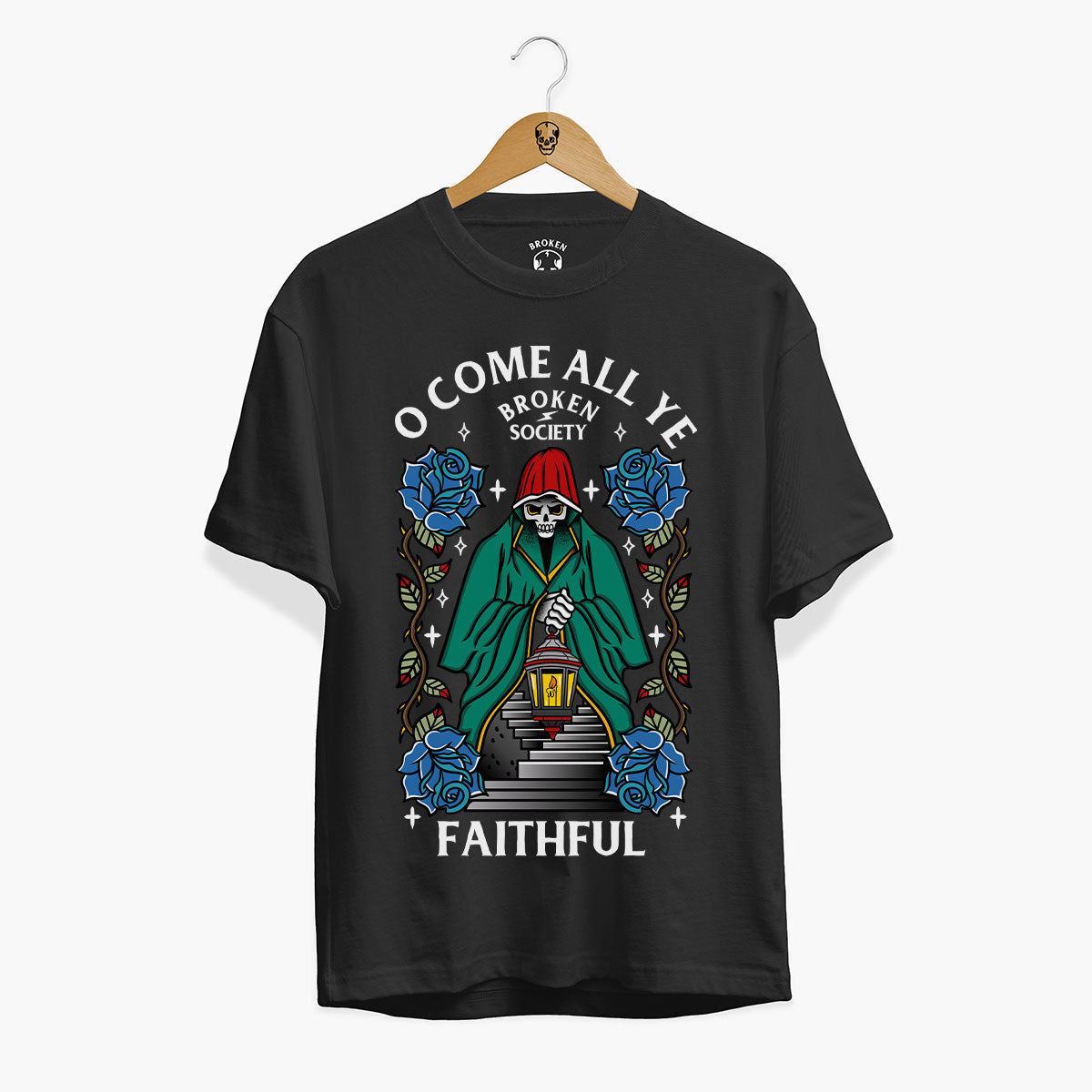 O Come All Ye Faithful Front Print Christmas T-Shirt (Unisex)-Tattoo Clothing, Tattoo T-Shirt, EP01-Broken Society