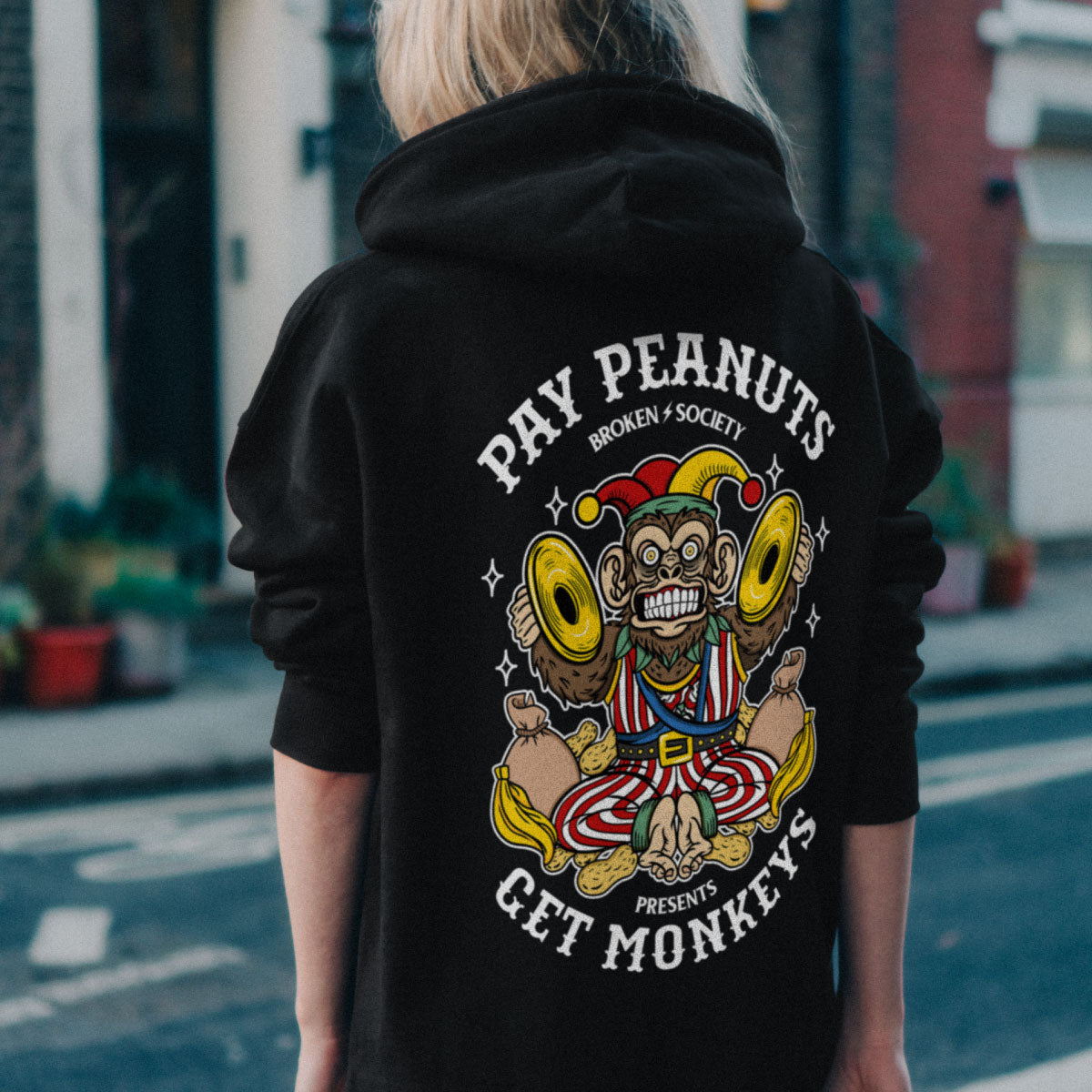 Pay Peanuts Hoodie (Unisex)-Tattoo Clothing, Tattoo Hoodie, JH001-Broken Society