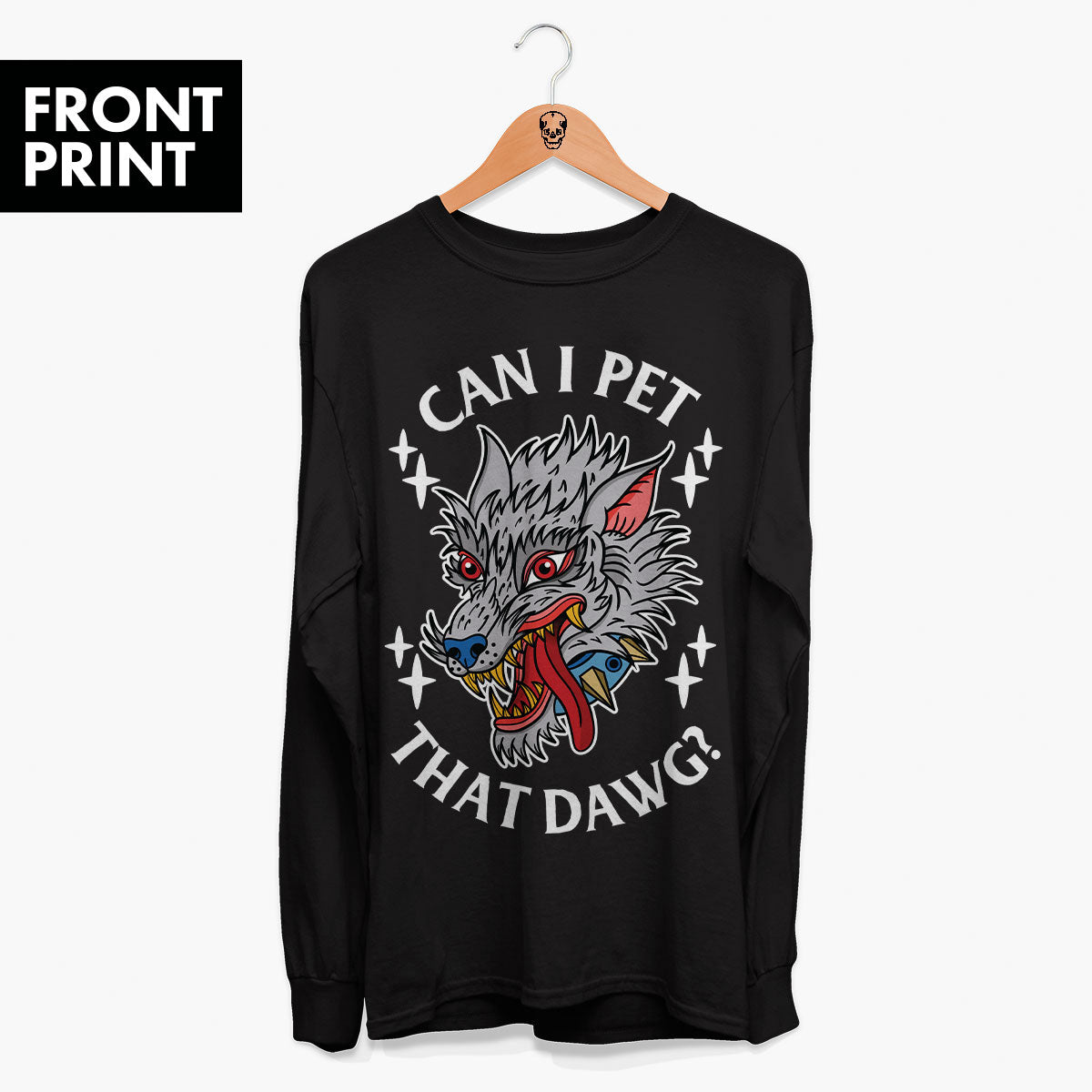 Pet That Dawg Front Print Long Sleeve T-Shirt (Unisex)-Tattoo Clothing, Tattoo Long Sleeve T-Shirt, EP185L-Broken Society