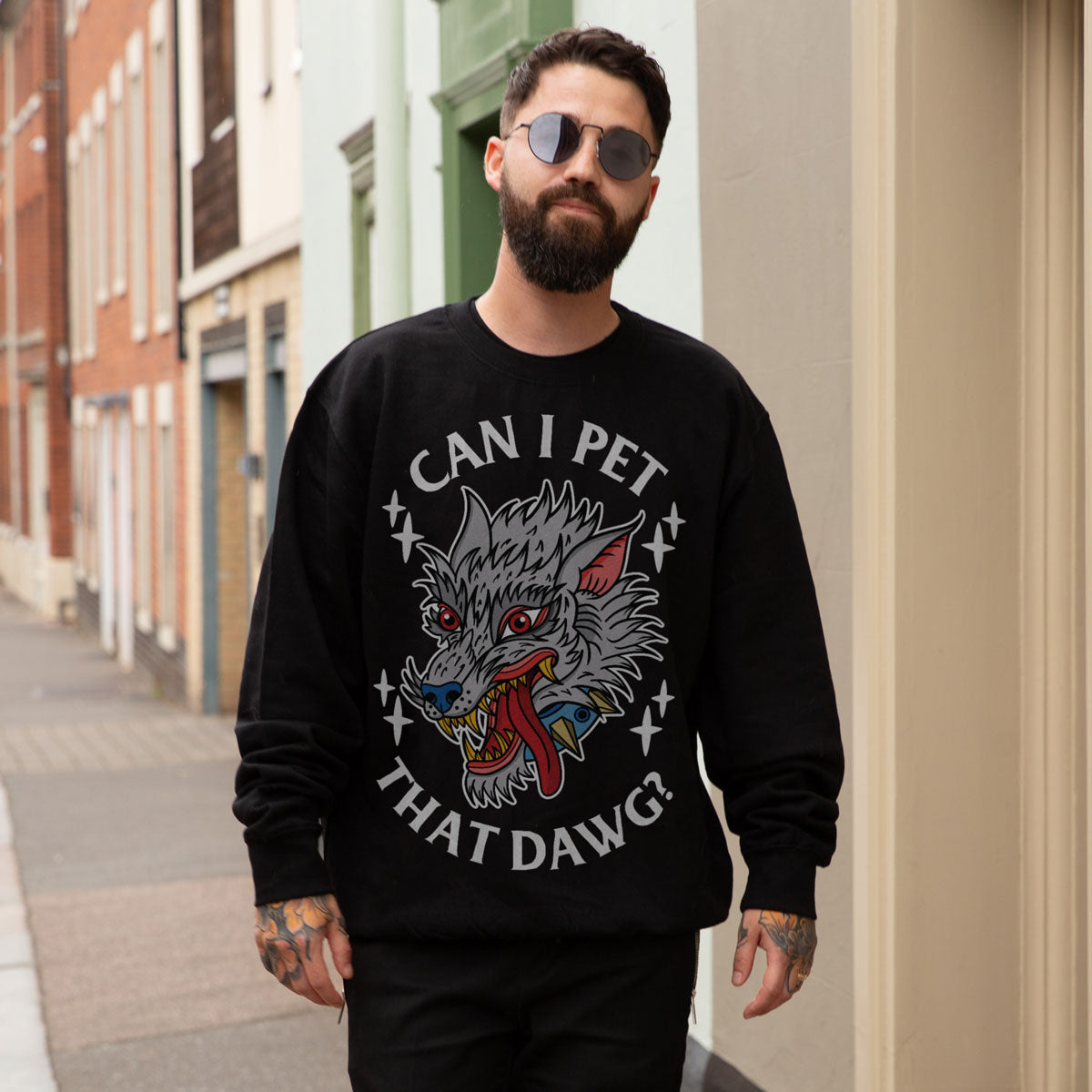 Pet That Dawg Front Print Sweatshirt (Unisex)-Tattoo Clothing, Tattoo Sweatshirt, JH030-Broken Society
