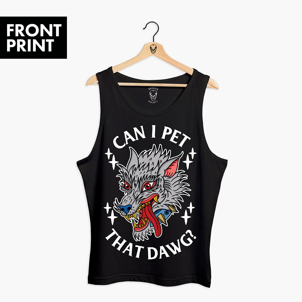 Pet That Dawg Front Print Tank (Unisex)-Tattoo Clothing, Tattoo Tank, 03980-Broken Society