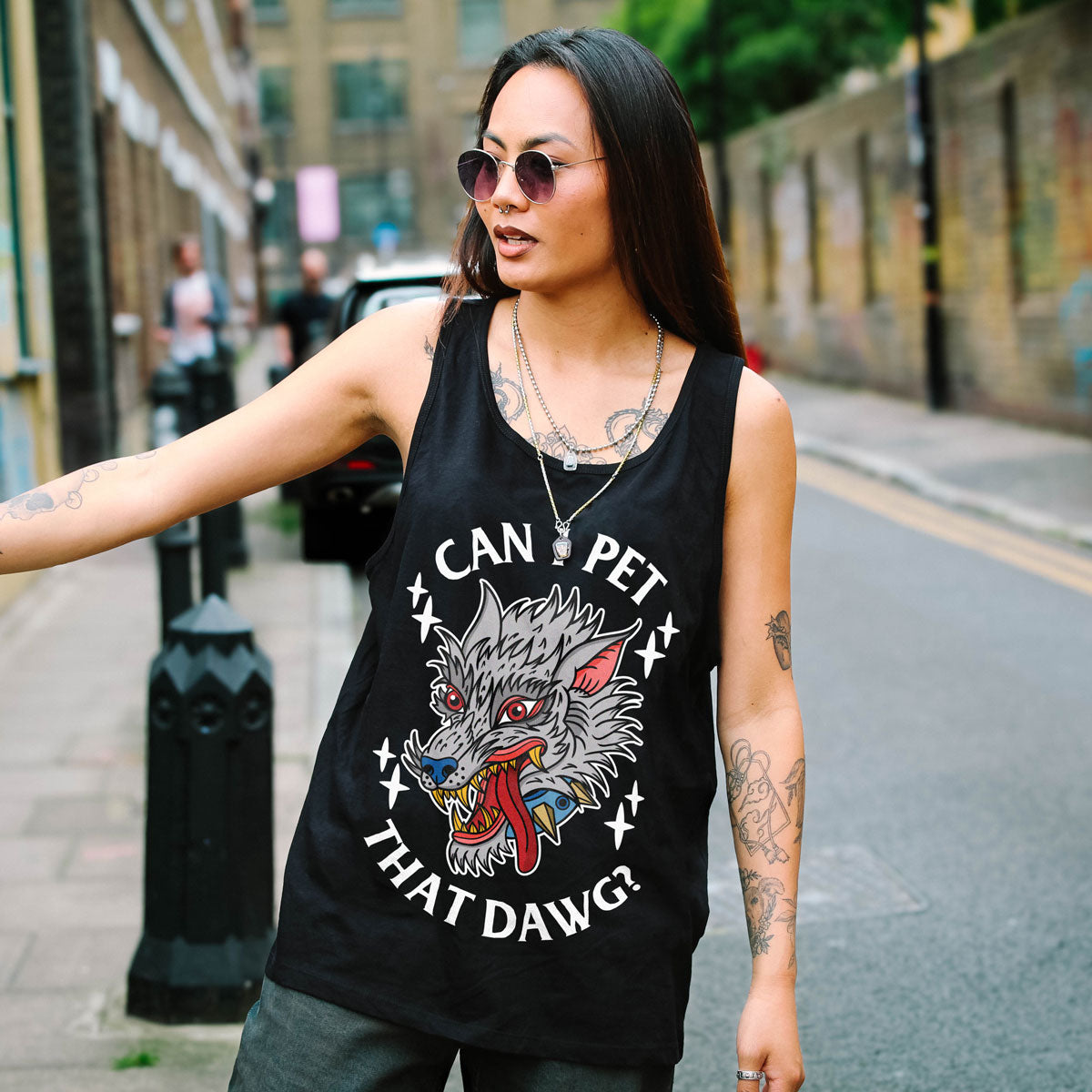 Pet That Dawg Front Print Tank (Unisex)-Tattoo Clothing, Tattoo Tank, 03980-Broken Society