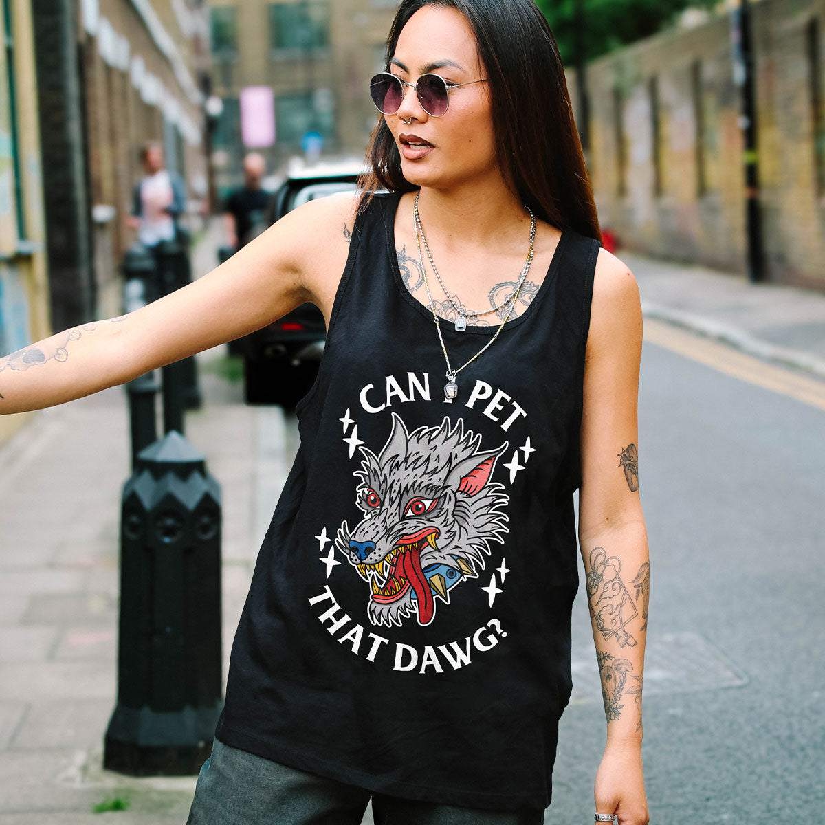 Pet That Dawg Front Print Tank (Unisex)-Tattoo Clothing, Tattoo Tank, 03980-Broken Society