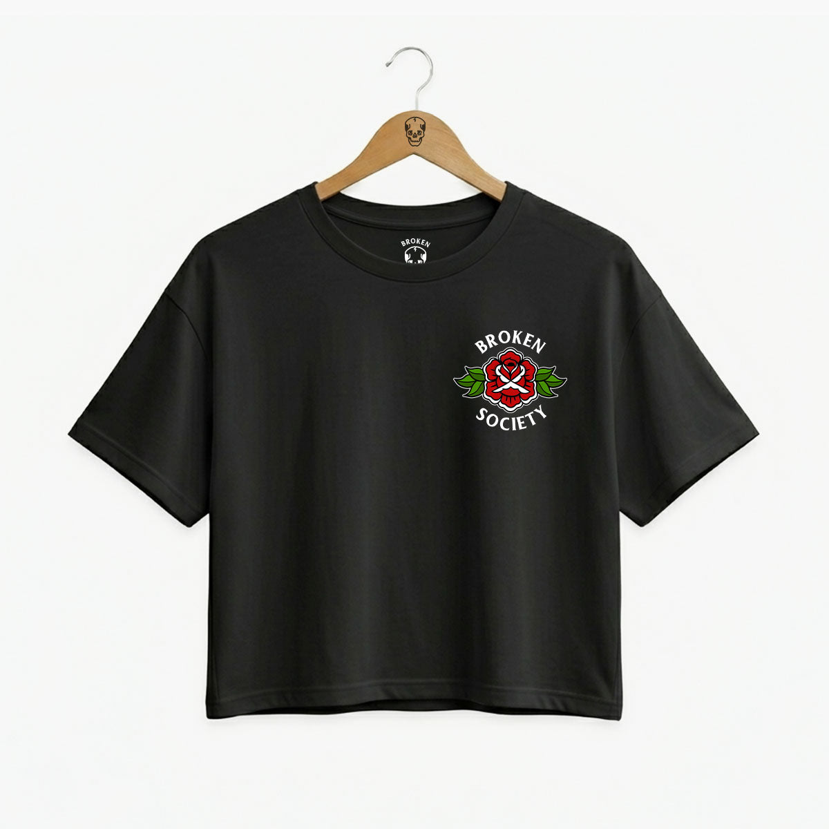 Rose Detail Front Boxy Women's Fit T-Shirt-Tattoo Clothing, Tattoo T-Shirt, EP026-Broken Society