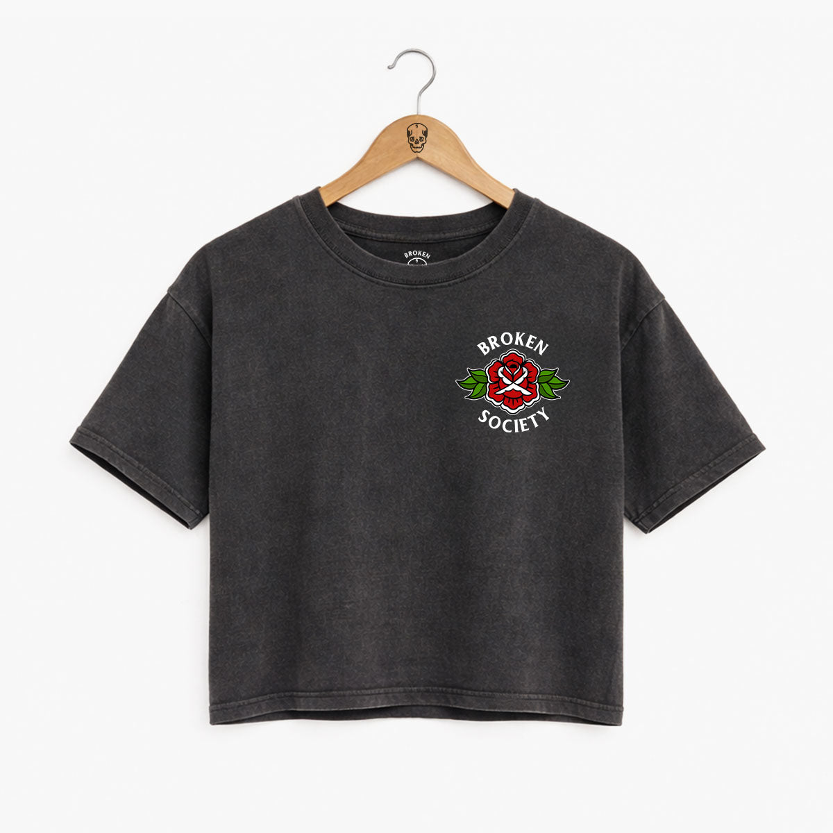 Rose Detail Front Boxy Women's Fit T-Shirt-Tattoo Clothing, Tattoo T-Shirt, EP026-Broken Society