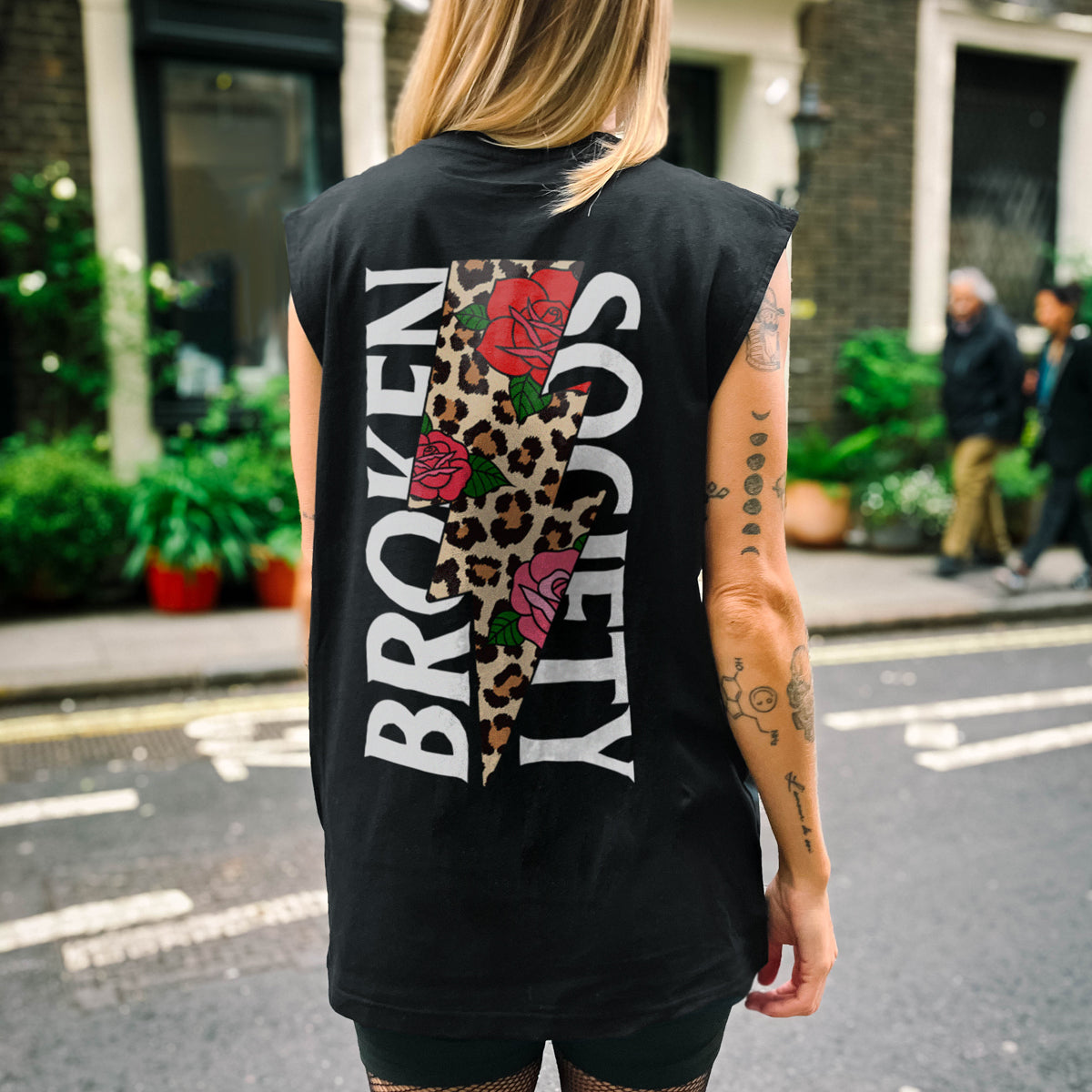Roses And Animal Print Sleeveless T-Shirt (Unisex)-Tattoo Clothing, Tattoo Sleeveless T-Shirt, EP01S-Broken Society