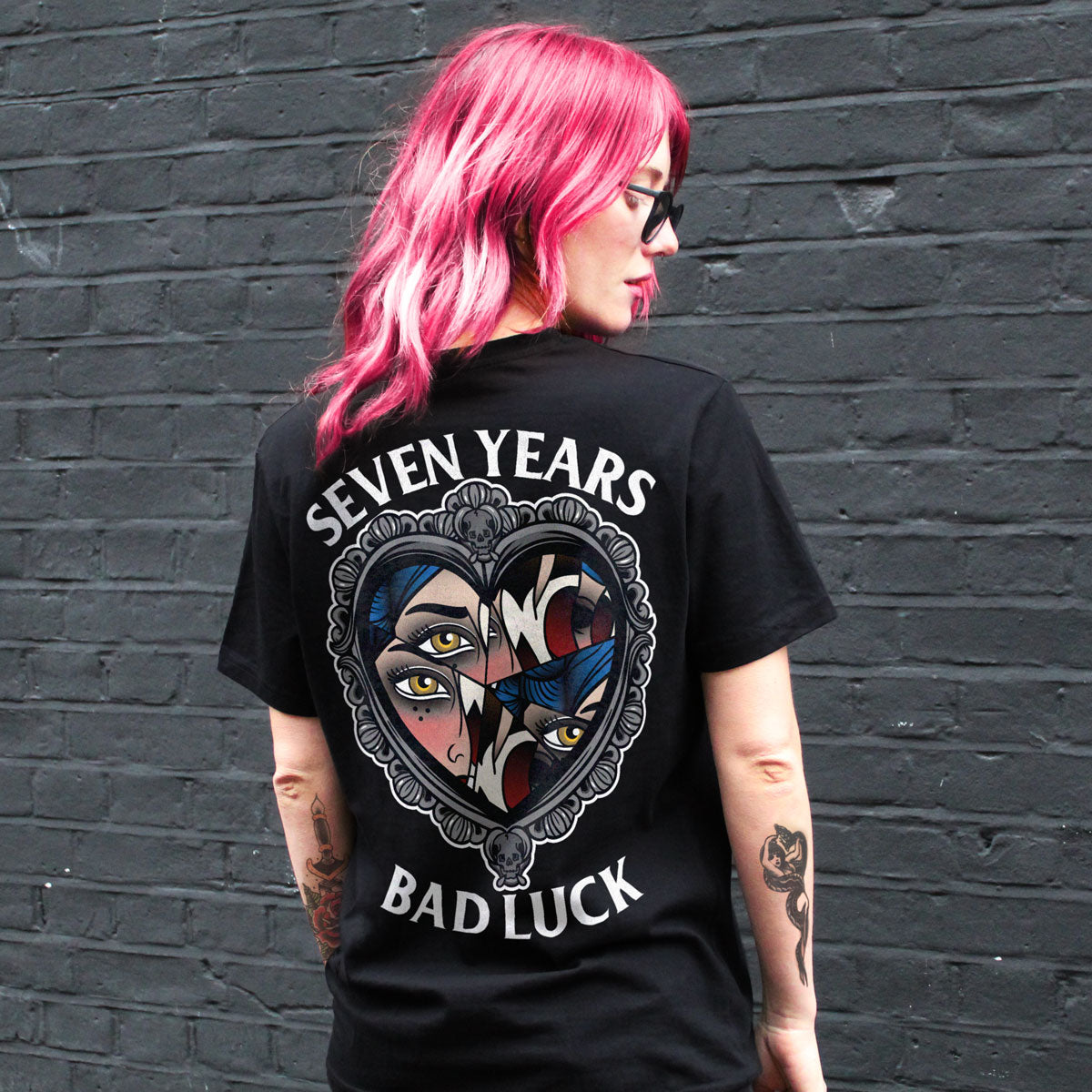 Seven Years Bad Luck T-shirt (Unisex)-Tattoo Clothing, Tattoo T-Shirt, N03-Broken Society