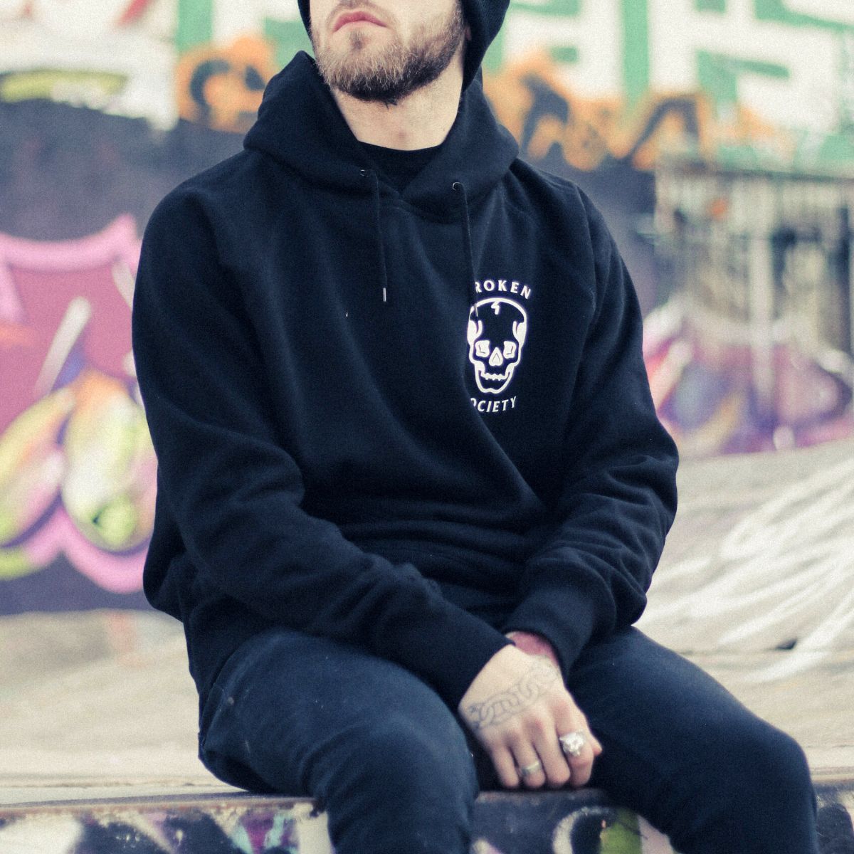 Skull Front Print Hoodie (Unisex) Broken Society