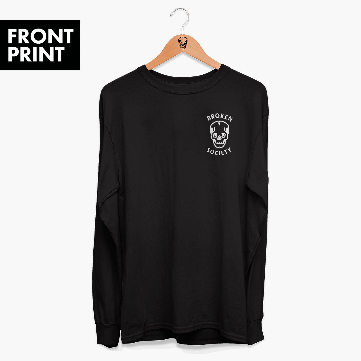 Skull Front Print Long Sleeve T-Shirt (Unisex)-Tattoo Clothing, Tattoo Long Sleeve T-Shirt, EP185L-Broken Society