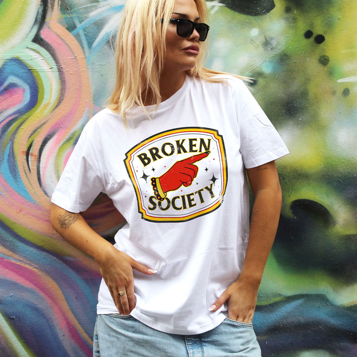 Stars Classic Tattoo Signage Front Print T-Shirt (Unisex) Broken