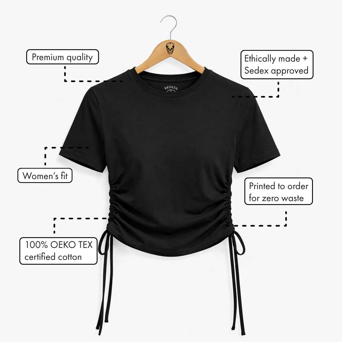 Broken Society Ruched Tie Crop T-Shirt-Tattoo Clothing, Ruched Tie Detail Crop T-Shirt, TR069-Broken Society